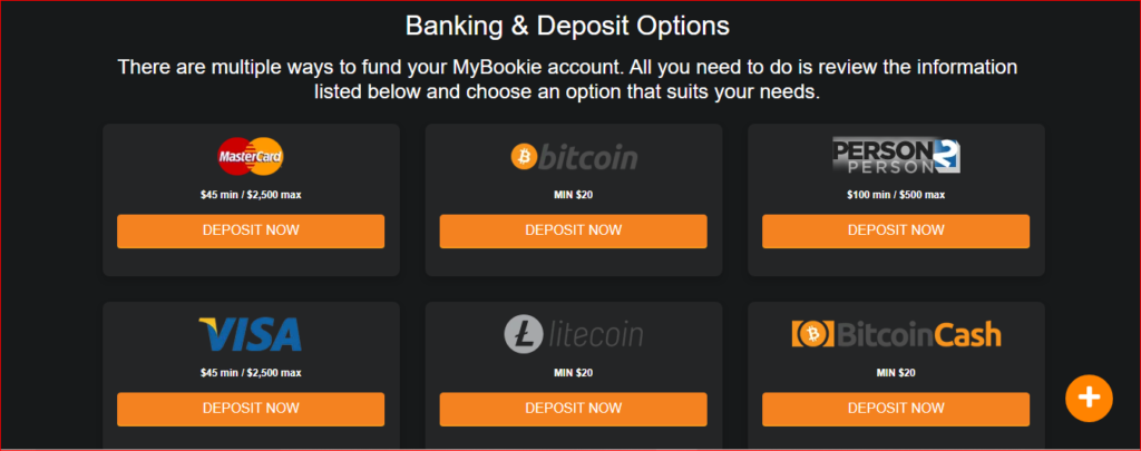 MyBookie deposit options